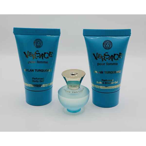 Versace pour femme Dylan Turquoise Set (Perfumed Body Gel 25 ml, Perfumed Bath & Shower Gel 25 ml, Eau de Toilette 5 ml)